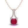 1 1/2 Carat Cushion Cut Ruby and Classic Halo Diamond Necklace In 14 Karat Rose Gold, 18 Inches Image-1