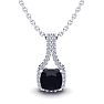 1 1/4 Carat Cushion Cut Sapphire and Classic Halo Diamond Necklace In 14 Karat White Gold, 18 Inches Image-1