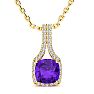 2 Carat Cushion Cut Amethyst and Classic Halo Diamond Necklace In 14 Karat Yellow Gold, 18 Inches Image-1