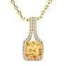 1 3/4 Carat Cushion Cut Citrine and Classic Halo Diamond Necklace In 14 Karat Yellow Gold, 18 Inches Image-1