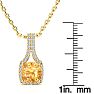 1 3/4 Carat Cushion Cut Citrine and Classic Halo Diamond Necklace In 14 Karat Yellow Gold, 18 Inches Image-4