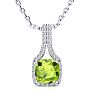 1 3/4 Carat Cushion Cut Peridot and Classic Halo Diamond Necklace In 14 Karat White Gold, 18 Inches Image-1