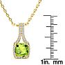 1 3/4 Carat Cushion Cut Peridot and Classic Halo Diamond Necklace In 14 Karat Yellow Gold, 18 Inches Image-4