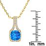 2 Carat Cushion Cut Blue Topaz and Classic Halo Diamond Necklace In 14 Karat Yellow Gold, 18 Inches Image-4