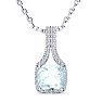 Aquamarine Necklace: Aquamarine Jewelry: 2 Carat Cushion Cut Aquamarine and Classic Halo Diamond Necklace In 14 Karat White Gold, 18 Inches Image-1