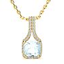 Aquamarine Necklace: Aquamarine Jewelry: 2 Carat Cushion Cut Aquamarine and Classic Halo Diamond Necklace In 14 Karat Yellow Gold, 18 Inches Image-1