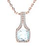 Aquamarine Necklace: Aquamarine Jewelry: 2 Carat Cushion Cut Aquamarine and Classic Halo Diamond Necklace In 14 Karat Rose Gold, 18 Inches Image-1