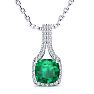 2 Carat Cushion Shape Emerald Necklaces With Diamond Halo In 14 Karat White Gold, 18 Inch Chain Image-1