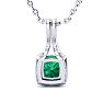 2 Carat Cushion Shape Emerald Necklaces With Diamond Halo In 14 Karat White Gold, 18 Inch Chain Image-3