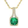 2 Carat Cushion Shape Emerald Necklaces With Diamond Halo In 14 Karat Yellow Gold, 18 Inch Chain Image-1