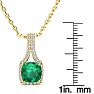 2 Carat Cushion Shape Emerald Necklaces With Diamond Halo In 14 Karat Yellow Gold, 18 Inch Chain Image-4