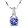 1 3/4 Carat Cushion Cut Tanzanite and Classic Halo Diamond Necklace In 14 Karat White Gold, 18 Inches
 Image-1