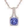 1 3/4 Carat Cushion Cut Tanzanite and Classic Halo Diamond Necklace In 14 Karat Rose Gold, 18 Inches Image-1