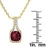 Garnet Necklace: Garnet Jewelry: 2 Carat Cushion Cut Garnet and Classic Halo Diamond Necklace In 14 Karat Yellow Gold, 18 Inches Image-4