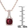 Garnet Necklace: Garnet Jewelry: 2 Carat Cushion Cut Garnet and Classic Halo Diamond Necklace In 14 Karat Rose Gold, 18 Inches Image-4