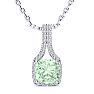 1 2/3 Carat Cushion Cut Green Amethyst and Classic Halo Diamond Necklace In 14 Karat White Gold, 18 Inches Image-1