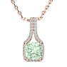 1 2/3 Carat Cushion Cut Green Amethyst and Classic Halo Diamond Necklace In 14 Karat Rose Gold, 18 Inches Image-1