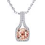2 Carat Cushion Shape Morganite Necklace with Diamond Halo In 14 Karat White Gold With 18 Inch Chain Image-1