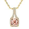 2 Carat Cushion Shape Morganite Necklace with Diamond Halo In 14 Karat Yellow Gold With 18 Inch Chain Image-1