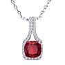 2 Carat Cushion Cut Ruby and Classic Halo Diamond Necklace In 14 Karat White Gold, 18 Inches Image-1