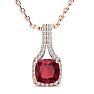 2 Carat Cushion Cut Ruby and Classic Halo Diamond Necklace In 14 Karat Rose Gold, 18 Inches Image-1