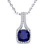 2 Carat Cushion Cut Sapphire and Classic Halo Diamond Necklace In 14 Karat White Gold, 18 Inches Image-1