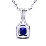 2 Carat Cushion Cut Sapphire and Classic Halo Diamond Necklace In 14 Karat White Gold, 18 Inches Image-3
