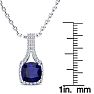 2 Carat Cushion Cut Sapphire and Classic Halo Diamond Necklace In 14 Karat White Gold, 18 Inches Image-4