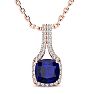 2 Carat Cushion Cut Sapphire and Classic Halo Diamond Necklace In 14 Karat Rose Gold, 18 Inches Image-1