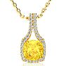 2 1/2 Carat Cushion Cut Citrine and Classic Halo Diamond Necklace In 14 Karat Yellow Gold, 18 Inches Image-1