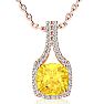 2 1/2 Carat Cushion Cut Citrine and Classic Halo Diamond Necklace In 14 Karat Rose Gold, 18 Inches Image-1