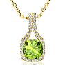 3 Carat Cushion Cut Peridot and Classic Halo Diamond Necklace In 14 Karat Yellow Gold, 18 Inches Image-1
