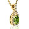 3 Carat Cushion Cut Peridot and Classic Halo Diamond Necklace In 14 Karat Yellow Gold, 18 Inches Image-2