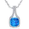 3 Carat Cushion Cut Blue Topaz and Classic Halo Diamond Necklace In 14 Karat White Gold, 18 Inches Image-1