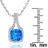 3 Carat Cushion Cut Blue Topaz and Classic Halo Diamond Necklace In 14 Karat White Gold, 18 Inches Image-4