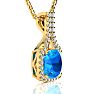 3 Carat Cushion Cut Blue Topaz and Classic Halo Diamond Necklace In 14 Karat Yellow Gold, 18 Inches, CLEARANCE Image-2