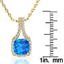 3 Carat Cushion Cut Blue Topaz and Classic Halo Diamond Necklace In 14 Karat Yellow Gold, 18 Inches, CLEARANCE Image-4