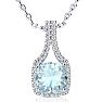 Aquamarine Necklace: Aquamarine Jewelry: 2 1/2 Carat Cushion Cut Aquamarine and Classic Halo Diamond Necklace In 14 Karat White Gold, 18 Inches Image-1