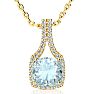 Aquamarine Necklace: Aquamarine Jewelry: 2 1/2 Carat Cushion Cut Aquamarine and Classic Halo Diamond Necklace In 14 Karat Yellow Gold, 18 Inches Image-1