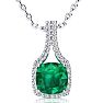 2-1/2 Carat Cushion Shape Emerald Necklaces With Diamond Halo In 14 Karat White Gold, 18 Inch Chain Image-1