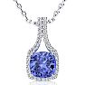 3 Carat Cushion Cut Tanzanite and Classic Halo Diamond Necklace In 14 Karat White Gold, 18 Inches Image-1