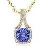 3 Carat Cushion Cut Tanzanite and Classic Halo Diamond Necklace In 14 Karat Yellow Gold, 18 Inches Image-1