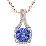 3 Carat Cushion Cut Tanzanite and Classic Halo Diamond Necklace In 14 Karat Rose Gold, 18 Inches
