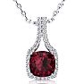 Garnet Necklace: Garnet Jewelry: 3 2/3 Carat Cushion Cut Garnet and Classic Halo Diamond Necklace In 14 Karat White Gold, 18 Inches Image-1