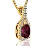Garnet Necklace: Garnet Jewelry: 3 2/3 Carat Cushion Cut Garnet and Classic Halo Diamond Necklace In 14 Karat Yellow Gold, 18 Inches Image-2