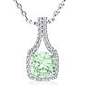 2 1/2 Carat Cushion Cut Green Amethyst and Classic Halo Diamond Necklace In 14 Karat White Gold, 18 Inches Image-1