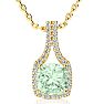 2 1/2 Carat Cushion Cut Green Amethyst and Classic Halo Diamond Necklace In 14 Karat Yellow Gold, 18 Inches Image-1