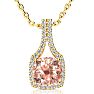 3-1/2 Carat Cushion Shape Morganite Necklace with Diamond Halo In 14 Karat Yellow Gold With 18 Inch Chain Image-1