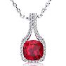 3 1/2 Carat Cushion Cut Ruby and Classic Halo Diamond Necklace In 14 Karat White Gold, 18 Inches Image-1