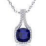 3 1/2 Carat Cushion Cut Sapphire and Classic Halo Diamond Necklace In 14 Karat White Gold, 18 Inches Image-1